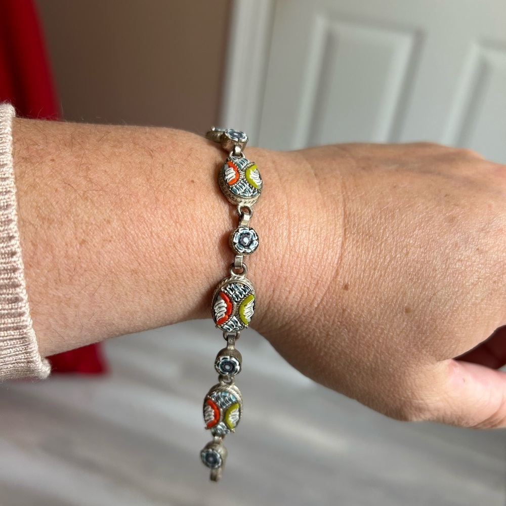 Mosaic tile textile vintage bracelet 7.5 inches ❤️